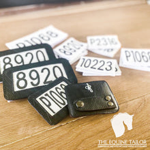 Embroidered Bridle numbers with vinyl faux leather texture border for Bridle with clear window - 1 pair