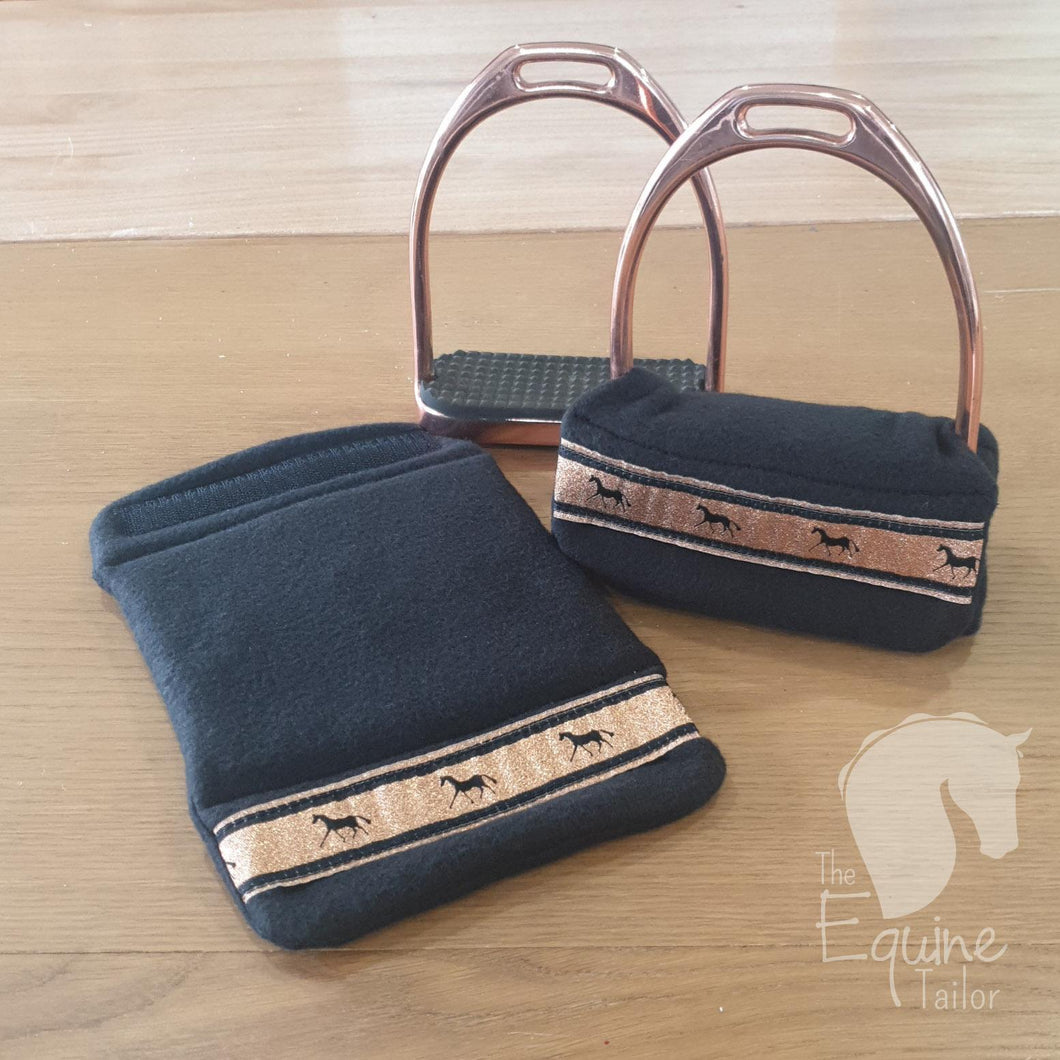 *Ready to post * Black stirrup bumpers with Rose gold horse ribbon - Standard size