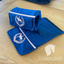 Stirrup Bumpers -  Navy soft shell nylon fabric with Rose gold embroidery - Ready to post -  Standard Iron (Copy)