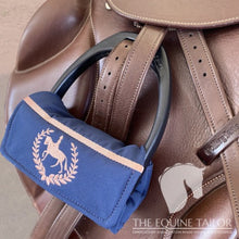Stirrup Bumpers -  Navy soft shell nylon fabric with Rose gold embroidery - Ready to post -  Standard Iron (Copy)