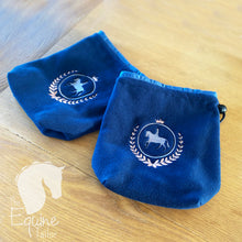 Stirrup covers - Standard size -  Navy with embroidered emblem in grey and rose gold