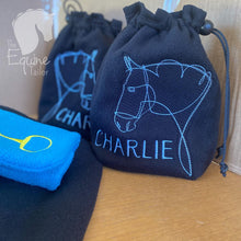 Personalized Embroidered Stirrup Covers - Horse and name.