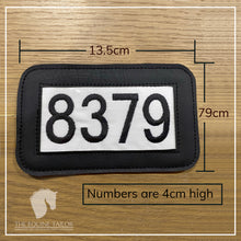 Embroidered Bridle numbers with vinyl border for Saddle pad with clear window - 1 pair with velcro - Available in Brown, Black and White