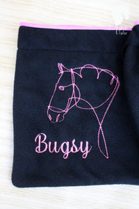 Personalized Embroidered Stirrup Covers - Horse and name.