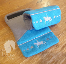 Embroidered Show pony and stars Stirrup Bumpers - Aqua and Grey - Standard iron size -Ready to post