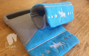 Embroidered Show pony and stars Stirrup Bumpers - Aqua and Grey - Standard iron size -Ready to post