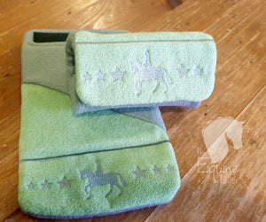 Embroidered Show pony and stars Stirrup Bumpers - Saige green and Grey - Standard iron size -Ready to post