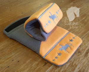 Embroidered Show pony and stars Stirrup Bumpers - Orange and Grey - Standard iron size -Ready to post