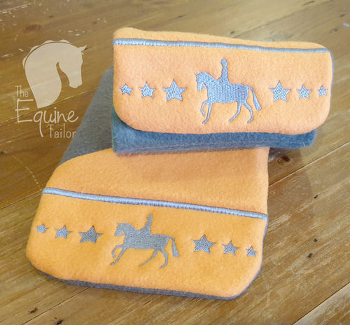 Embroidered Show pony and stars Stirrup Bumpers - Orange and Grey - Standard iron size -Ready to post