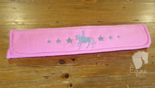 Show pony and stars Embroidered Personalized Browband cover - Pink with Grey lining and embroidery.
