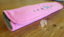 Show pony and stars Embroidered Personalized Browband cover - Pink with Grey lining and embroidery.