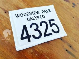 Embroidered Bridle numbers with Horses name for saddle pad