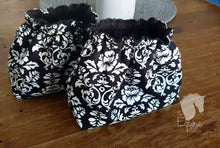 Stirrup Sockettes - 1 pair -Black and white scroll floral/ Black inner fleece